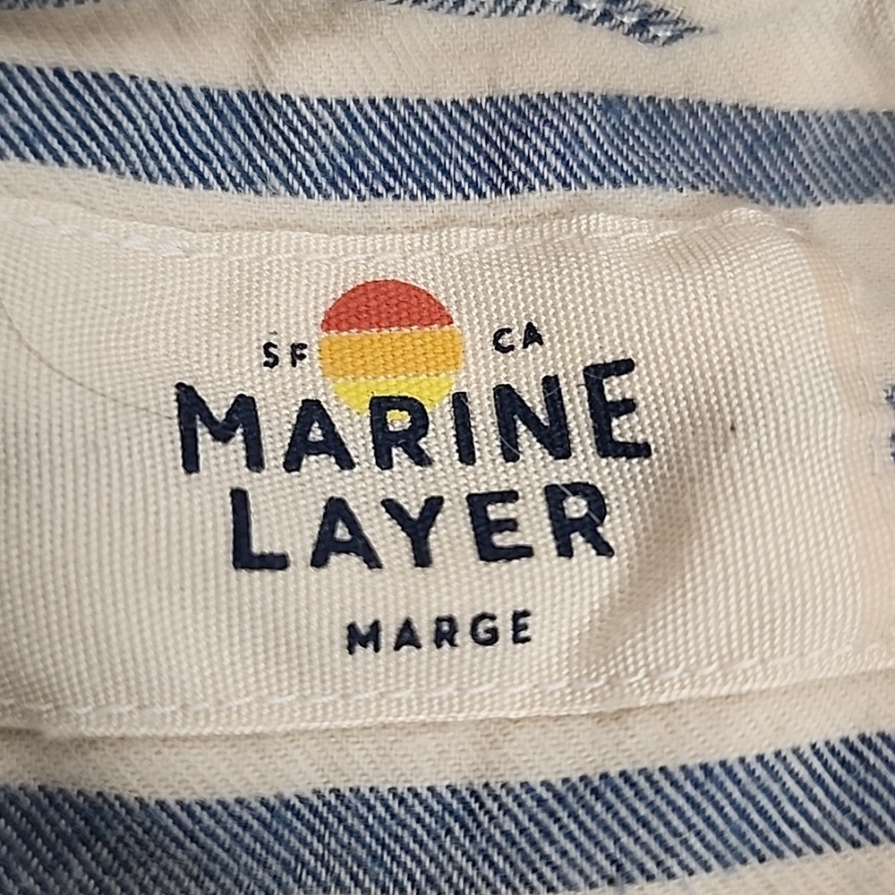 Marine Layer Marge Vintage Navy & Cream Striped Long Sleeved Shirt SF CA - Picture 5 of 7
